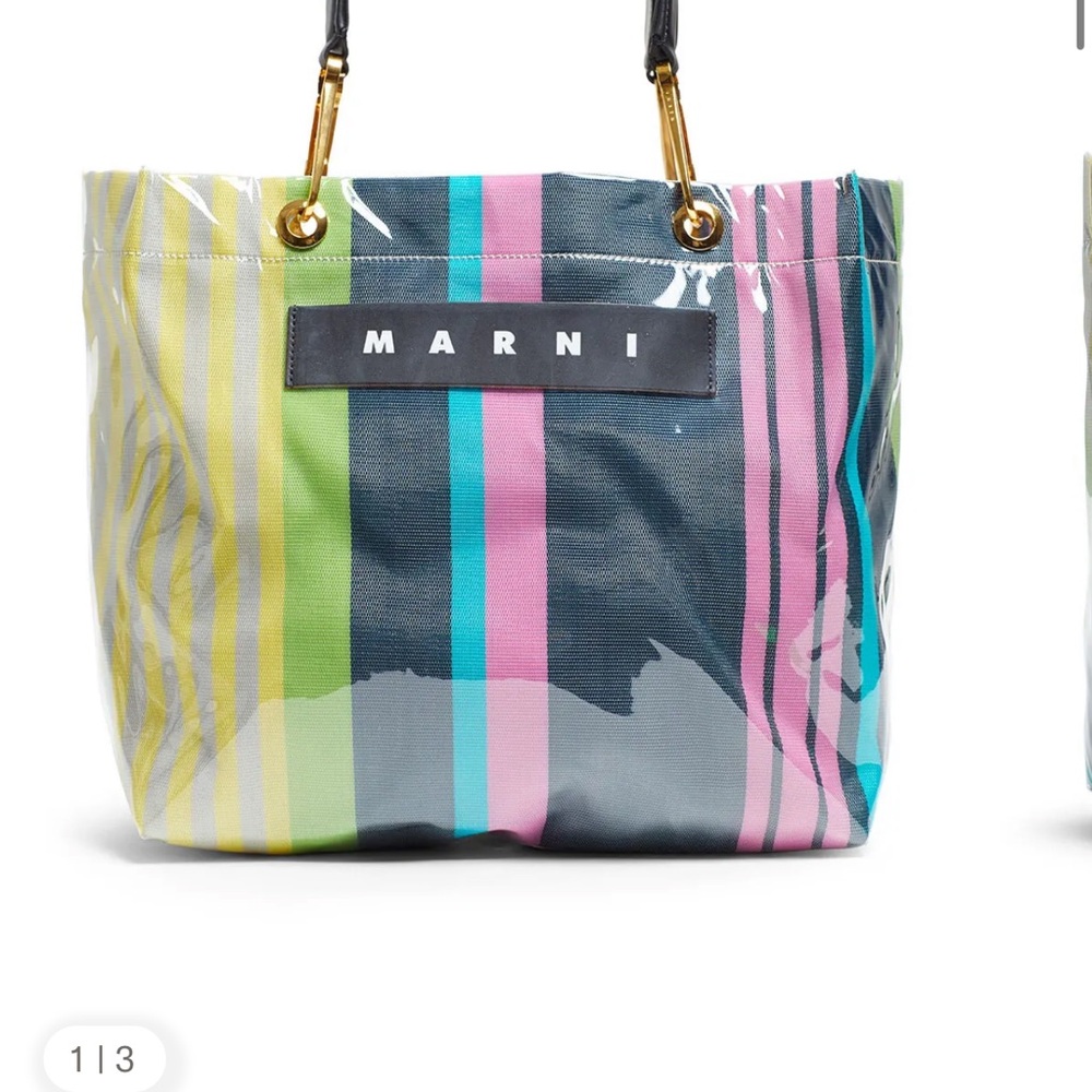 NWT Marni Multicolor Clear Overlay Striped PVC Tote — Green Pink Blue Gray - Picture 3 of 9